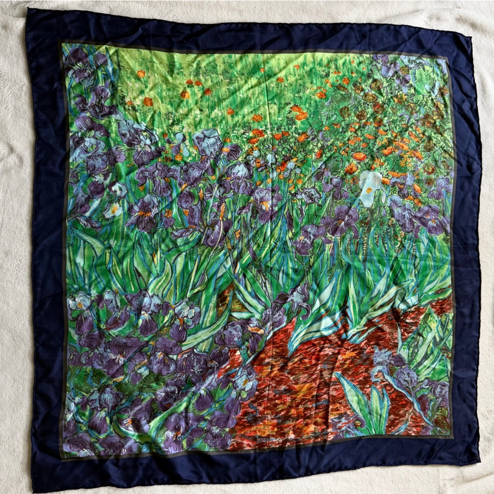 Claude Monet Irises Museum Silk Square Scarf Wrap Accessory Colorful EUC - Picture 4 of 6
